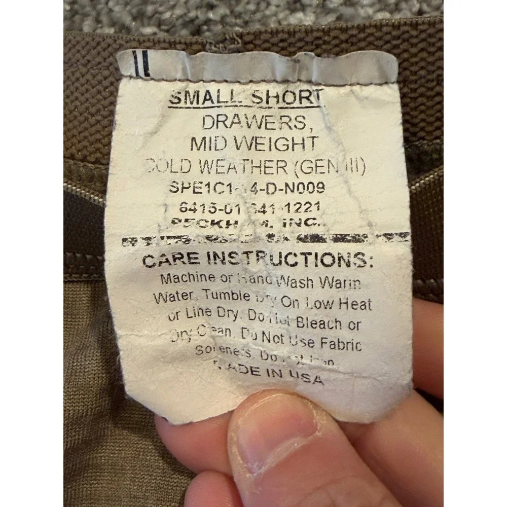 Peckham Drawers Mens Small Short Brown Gen‎ III Mid Weight Fleece Thermal Pants